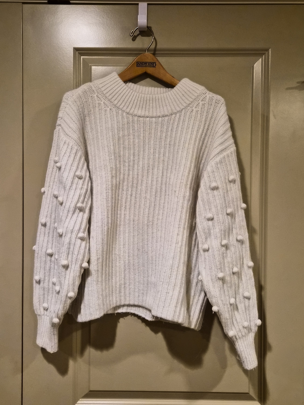 & Other Stories Cream Pom-Pom Cable Ribbed Crewneck Sweater Alpaca Wool Blend